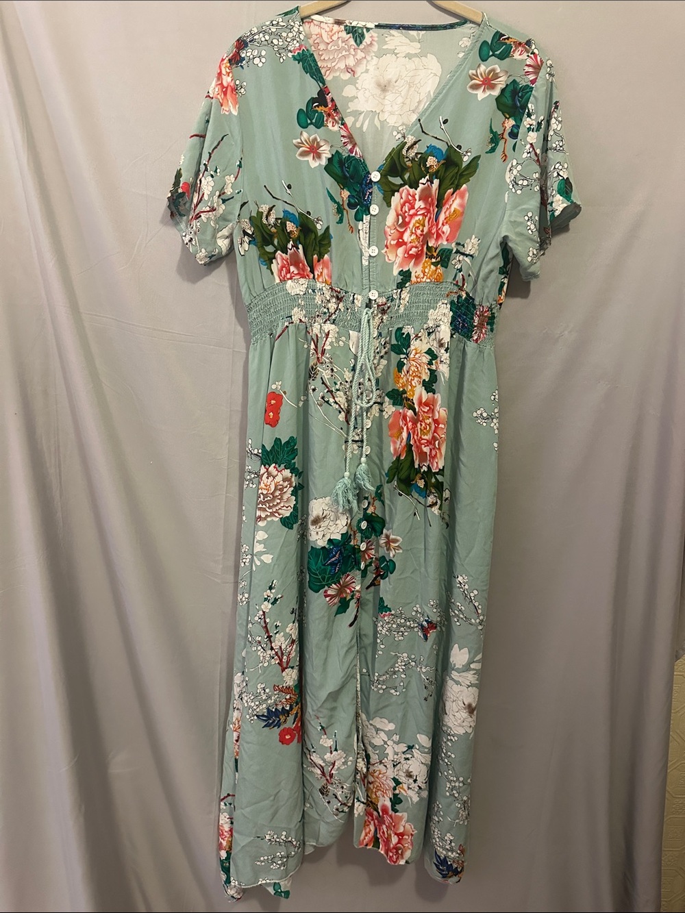 Source Unknown Mint Green Floral V-Neck Maxi Dress